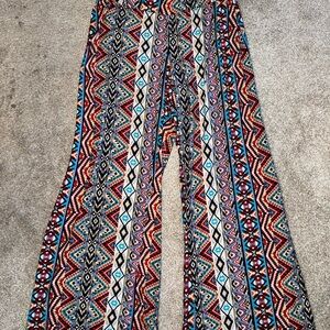Bohemian‎ Red and Blue Wide Leg Jumpsuit with Geometric Flair